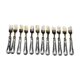 12 fourchettes à gâteau métal argenté et lames dorées style louis xvi