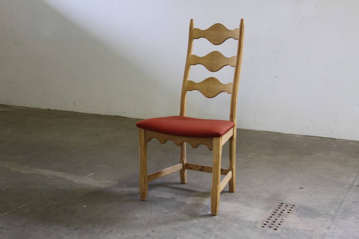 Vintage 1960s Danish Brutalist Ladderback Light Oak Chairs style of Kjærnulf