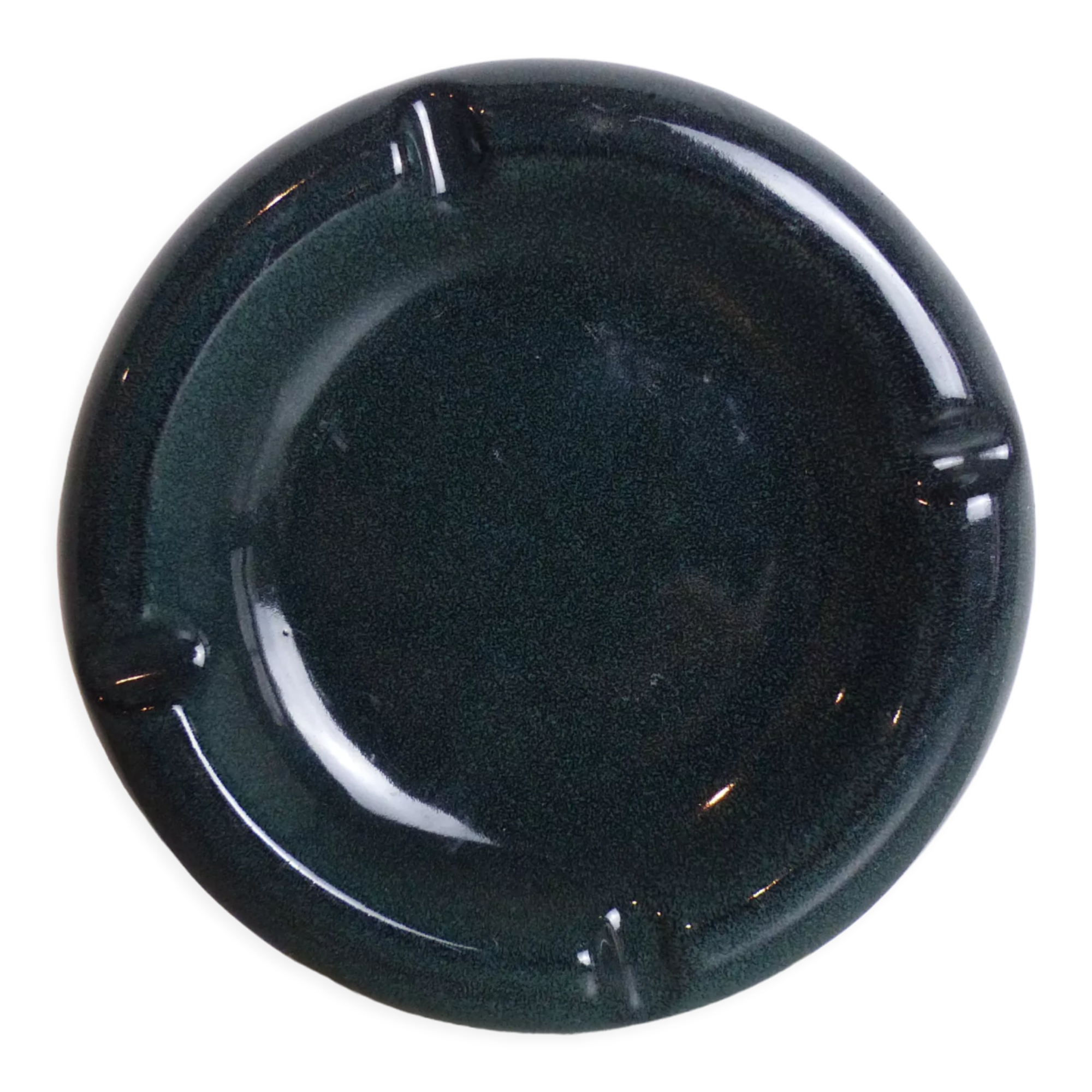 Round ashtray in speckled green ceramic