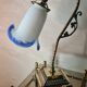 Art deco bronze lamp and its white and blue glass paste tulip 40x30