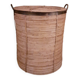 Large XL Rattan & Brass Basket with Handles
