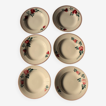 A set of 6 red green soup plates Céranord Saint Amand Burgundia