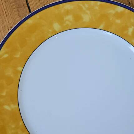 8 grandes assiettes plates vintage en porcelaine Winterling Bavaria - Marli jaune marbré