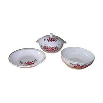 Tureen and 2 earthenware dishes from Creil-Montereau HBCM Simone model