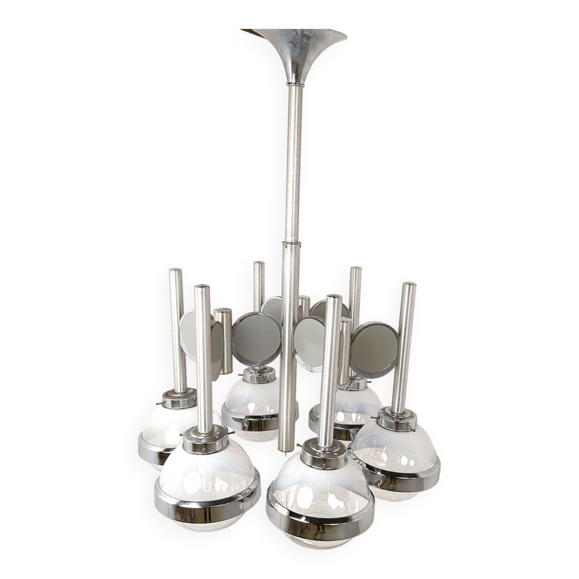 Vintage italian glass globe space age chandelier, 1970s