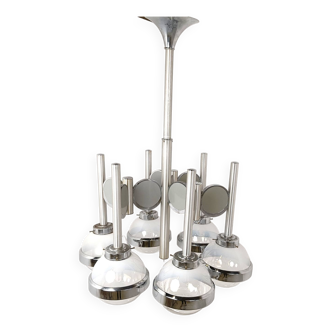 Vintage italian glass globe space age chandelier, 1970s