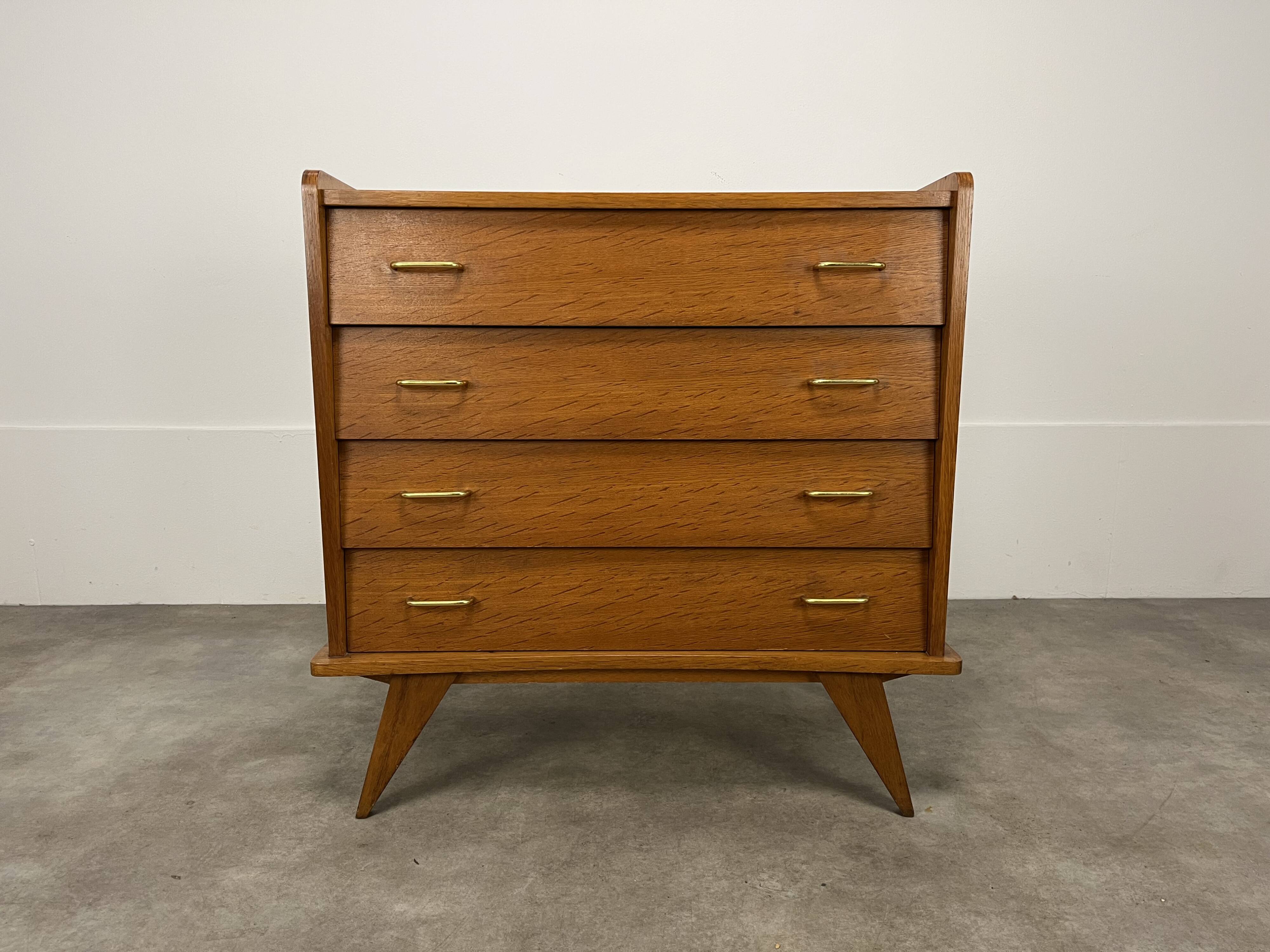 Commode pieds compas années 50 bois blond