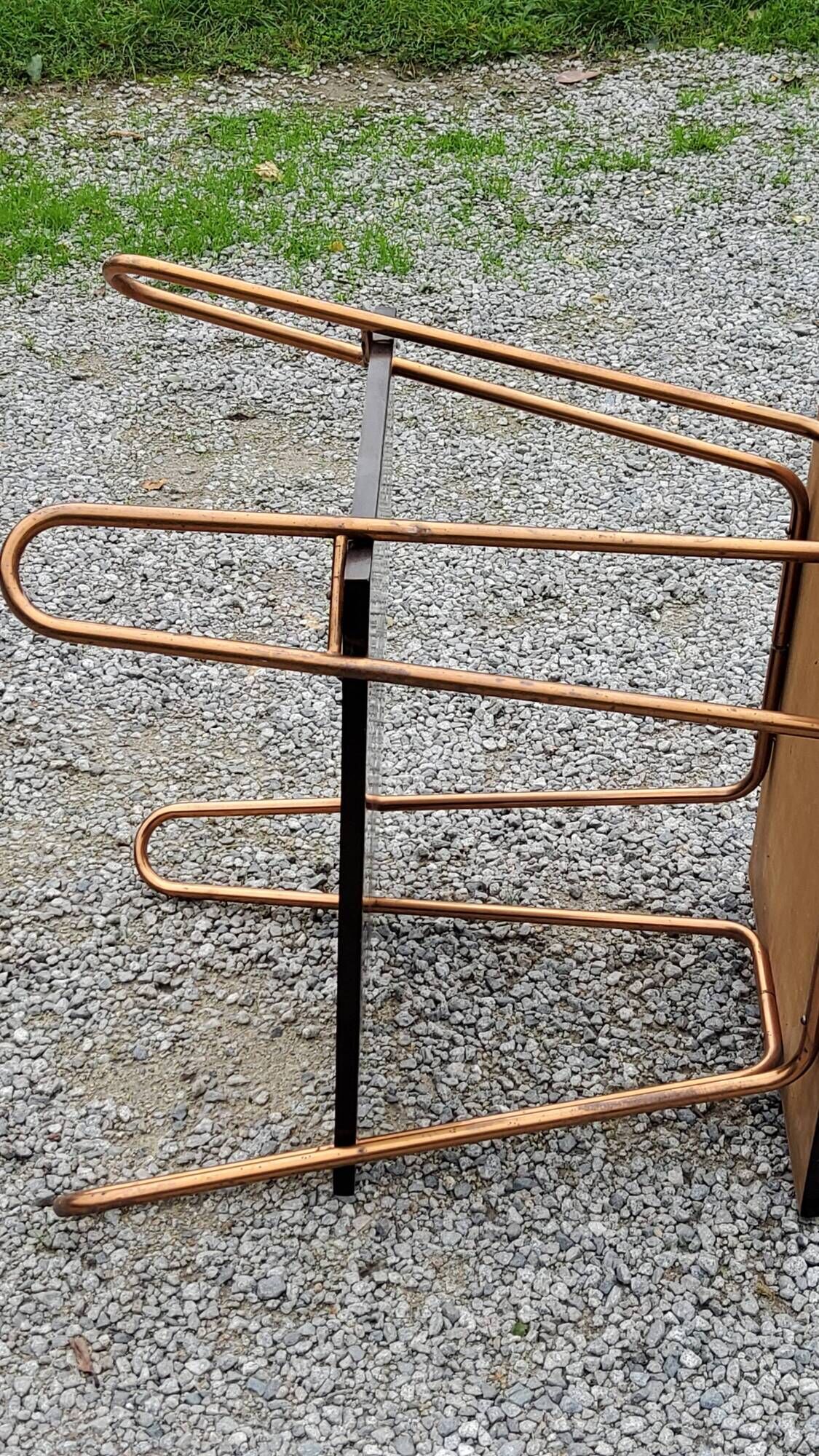 Vintage double wooden side table with copper base from the 50s