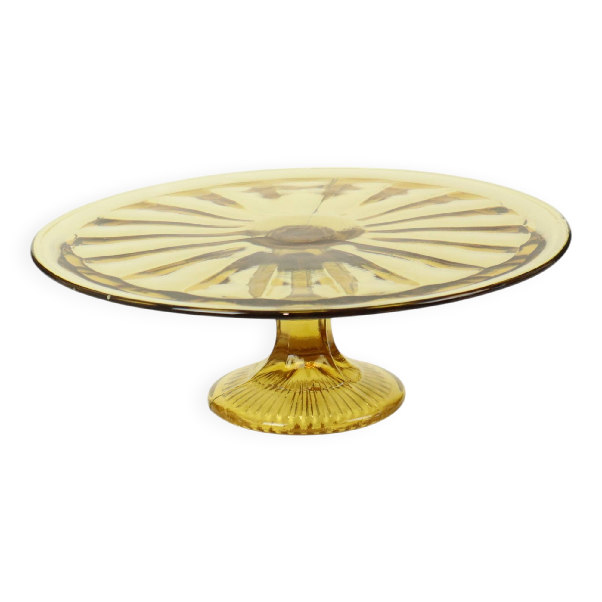 Art Deco Amber Cake Dish Pastry Bowl Depression Glass