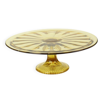Art Deco Amber Cake Dish Pastry Bowl Depression Glass