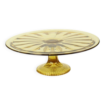 Art Deco Amber Cake Dish Pastry Bowl Depression Glass