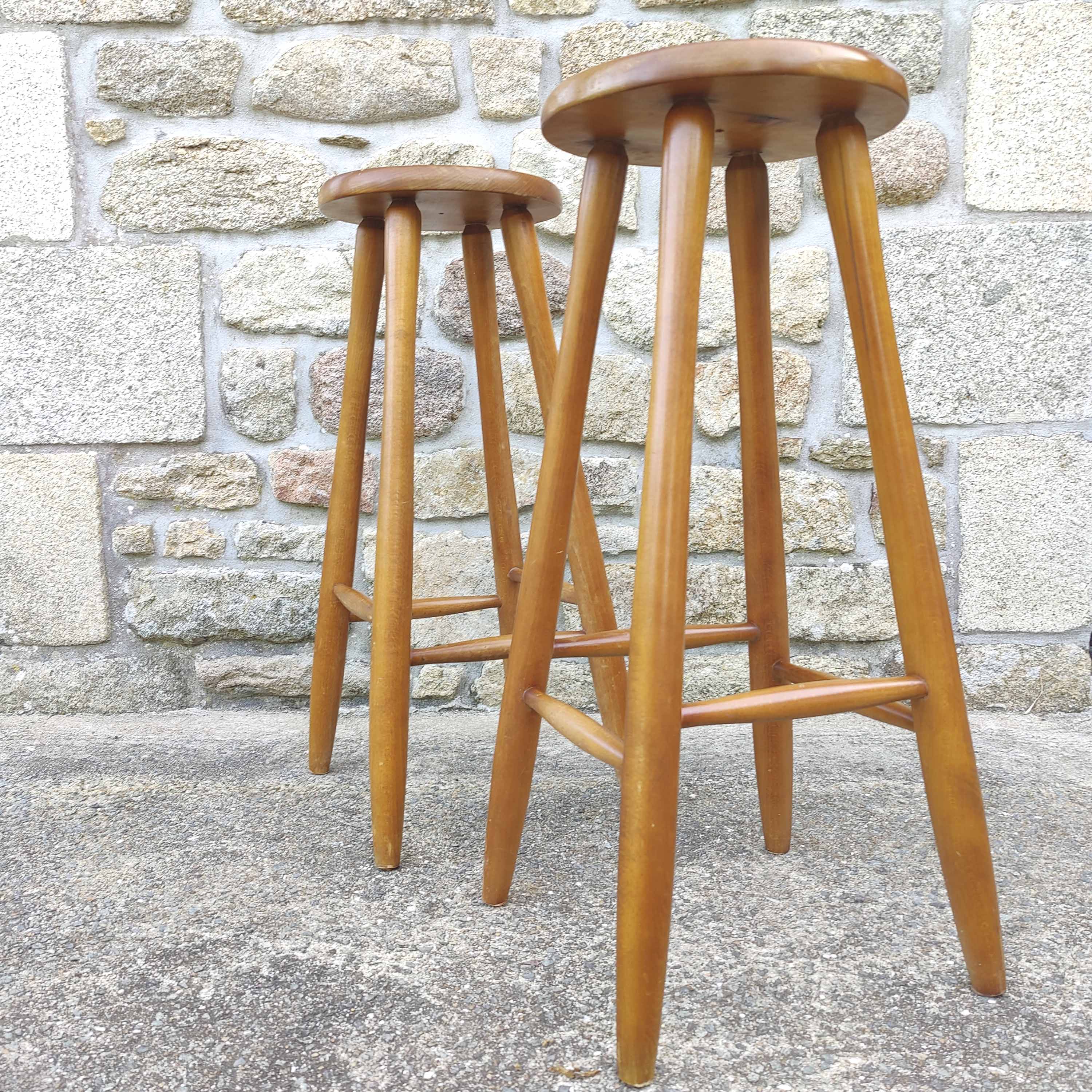Pair of solid wood bar top stools