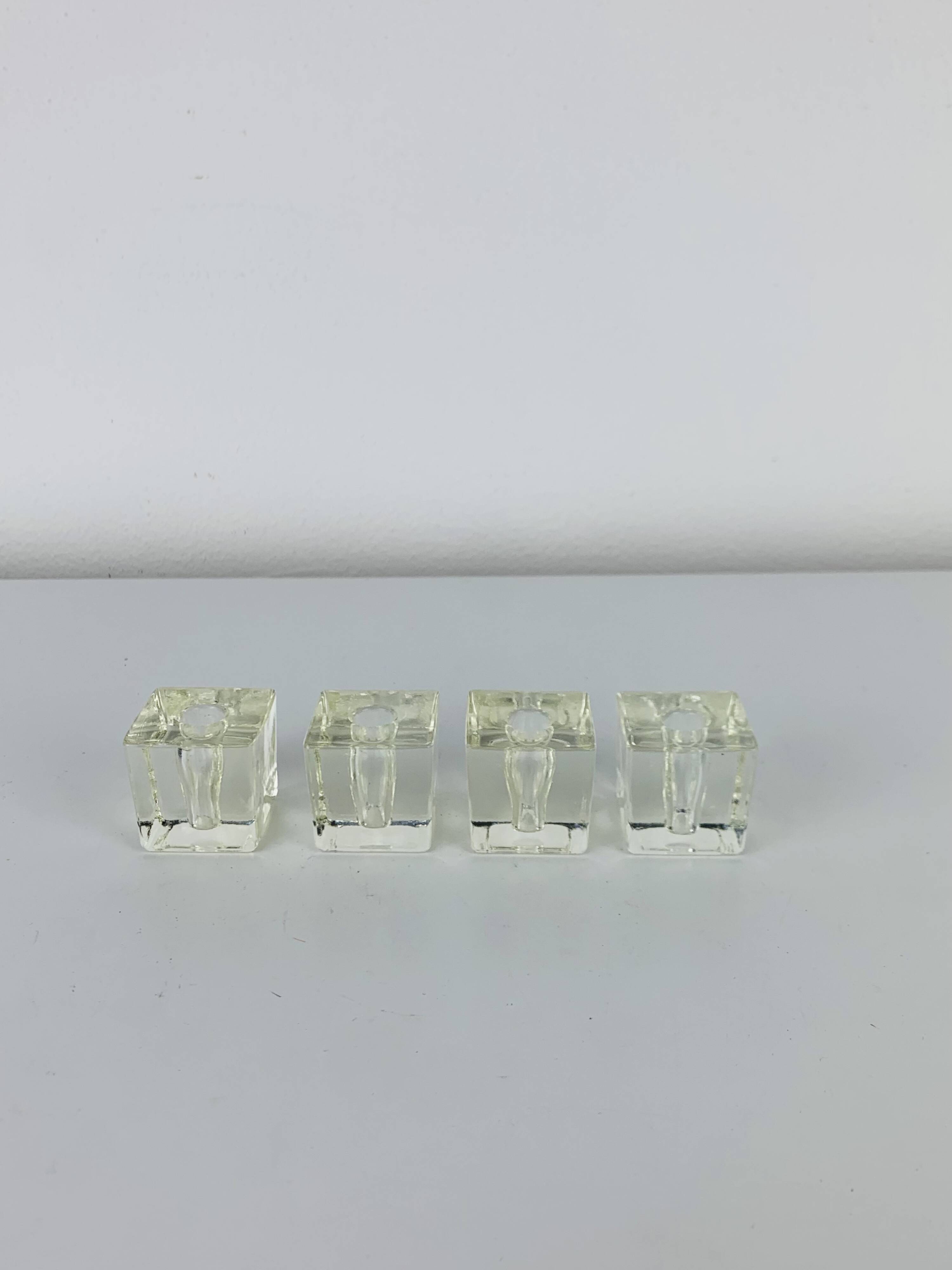4 vintage glass ice cube candle holders