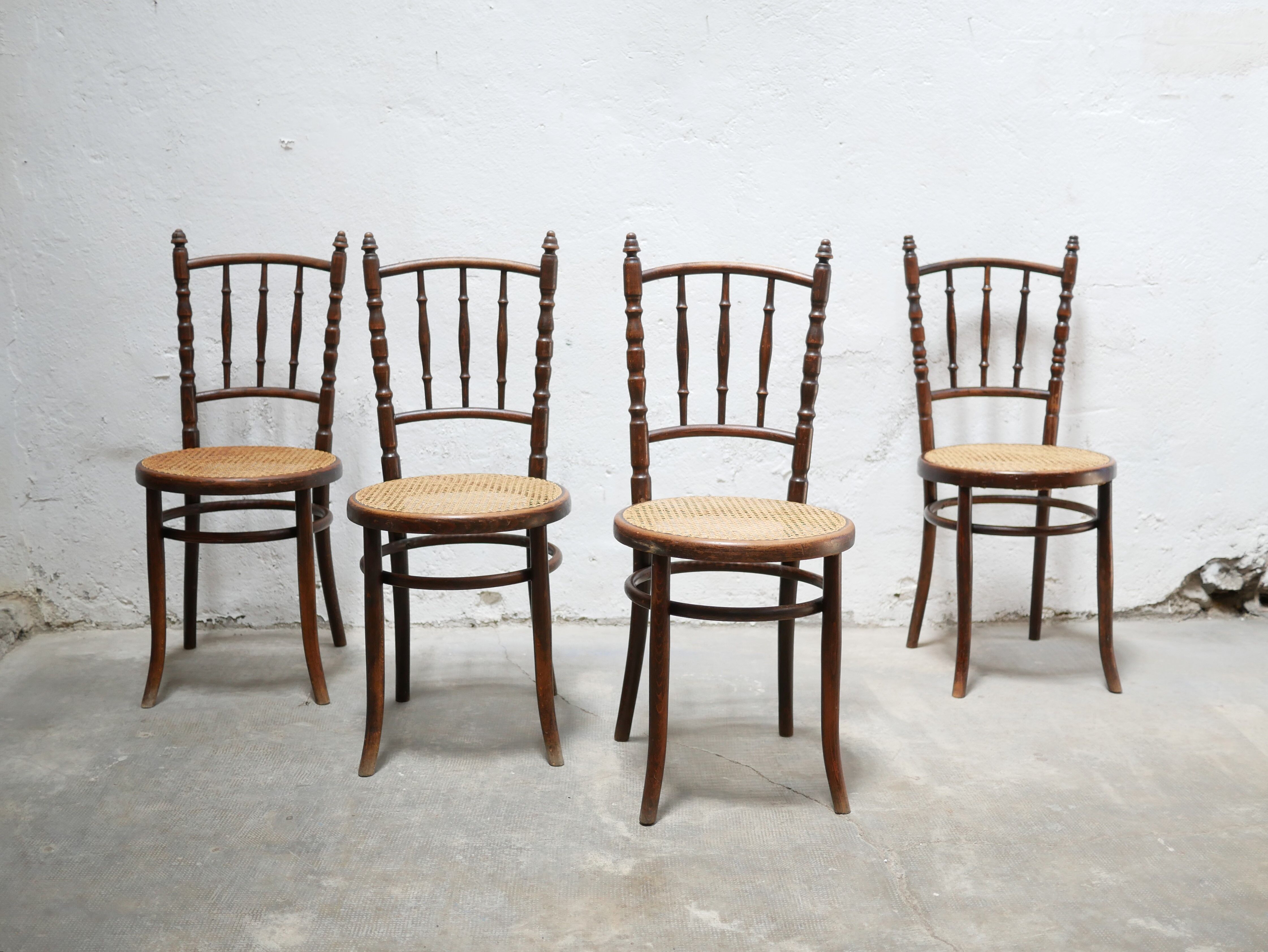 Old wooden cane bistro chair by Fischel editions