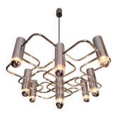 Large geometric chandelier in chrome metal, design by G. Sciolari, 1970.
