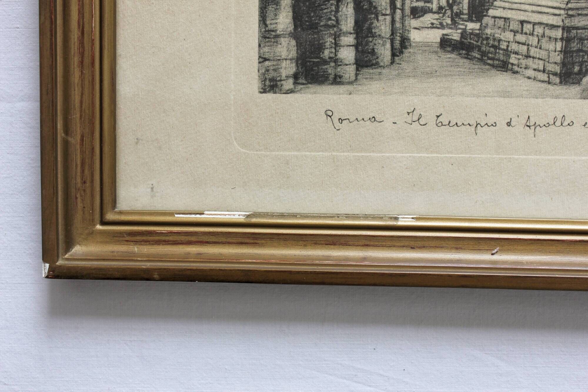 Framed lithograph reproduction drawing ruins of Rome by Antonio Carbonati vintage