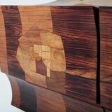 Bar chest in wood and brass marquetry signed Michel Lefèvre 1960