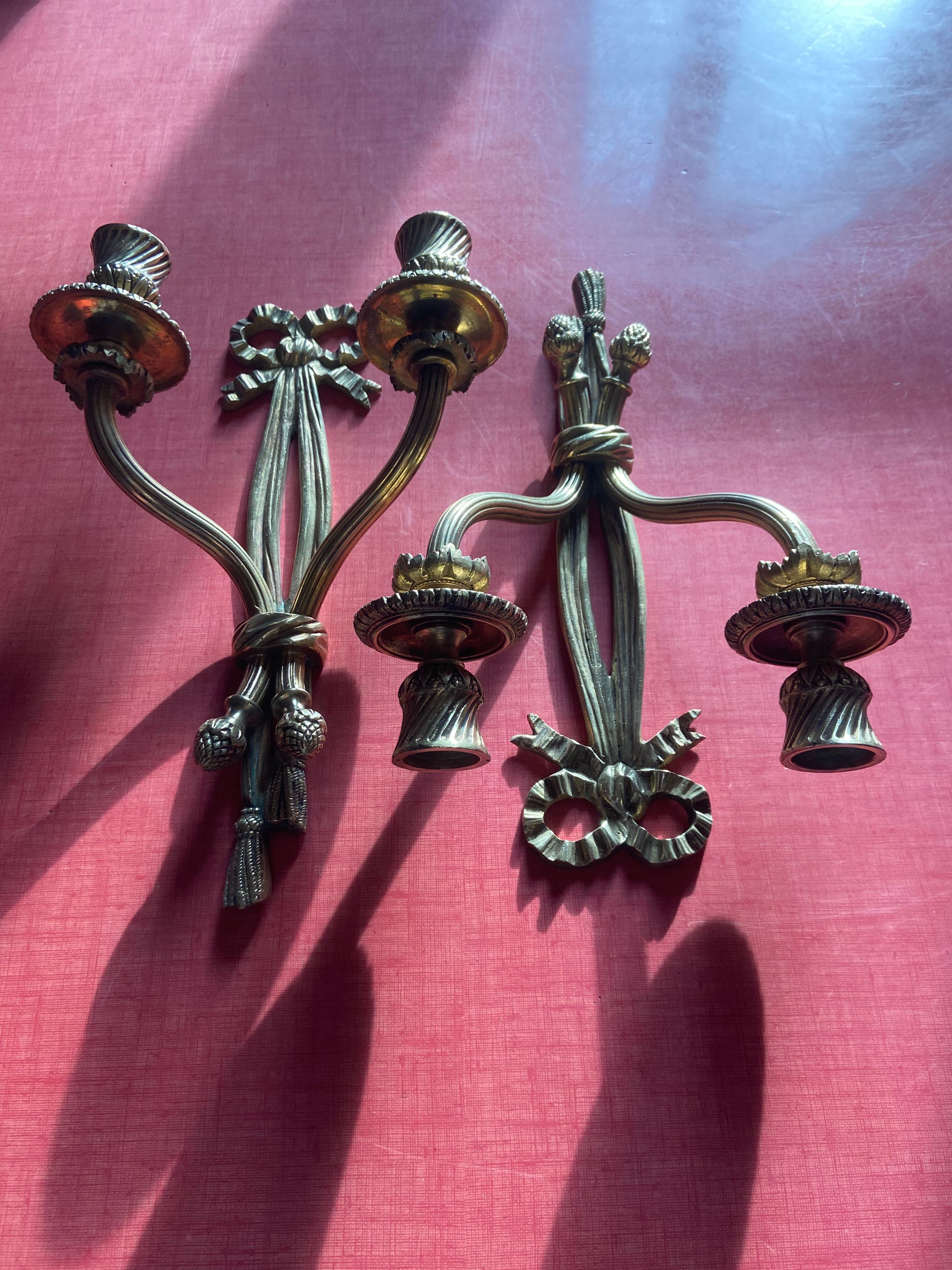 Superb Pair of Louis XVI Style Gilded Bronze Wall Lights – Signed A