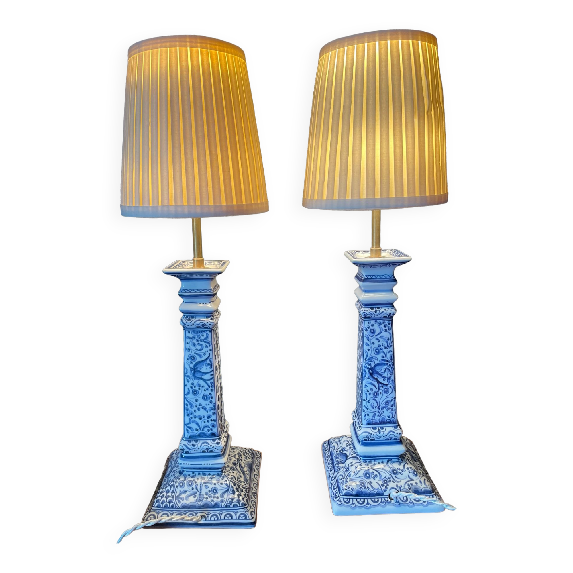 Pair of blue porcelain bedside lamps