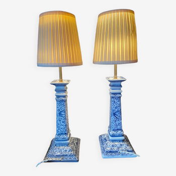 Pair of blue porcelain bedside lamps
