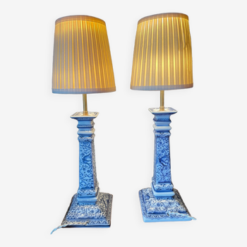 Paire de lampes de chevet porcelaine bleue