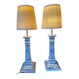 Pair of blue porcelain bedside lamps
