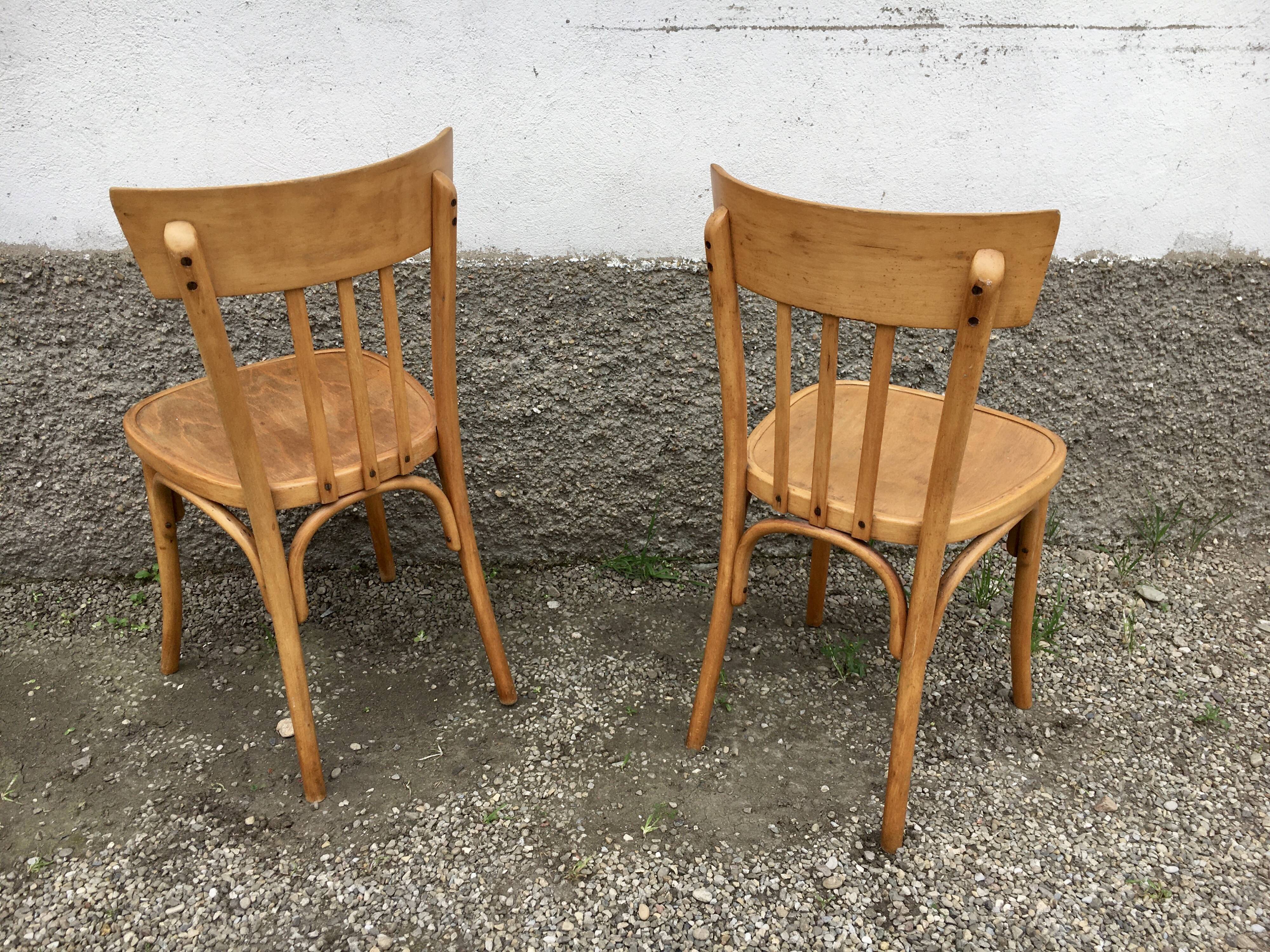 Pair of bentwood curved wooden bistro chairs