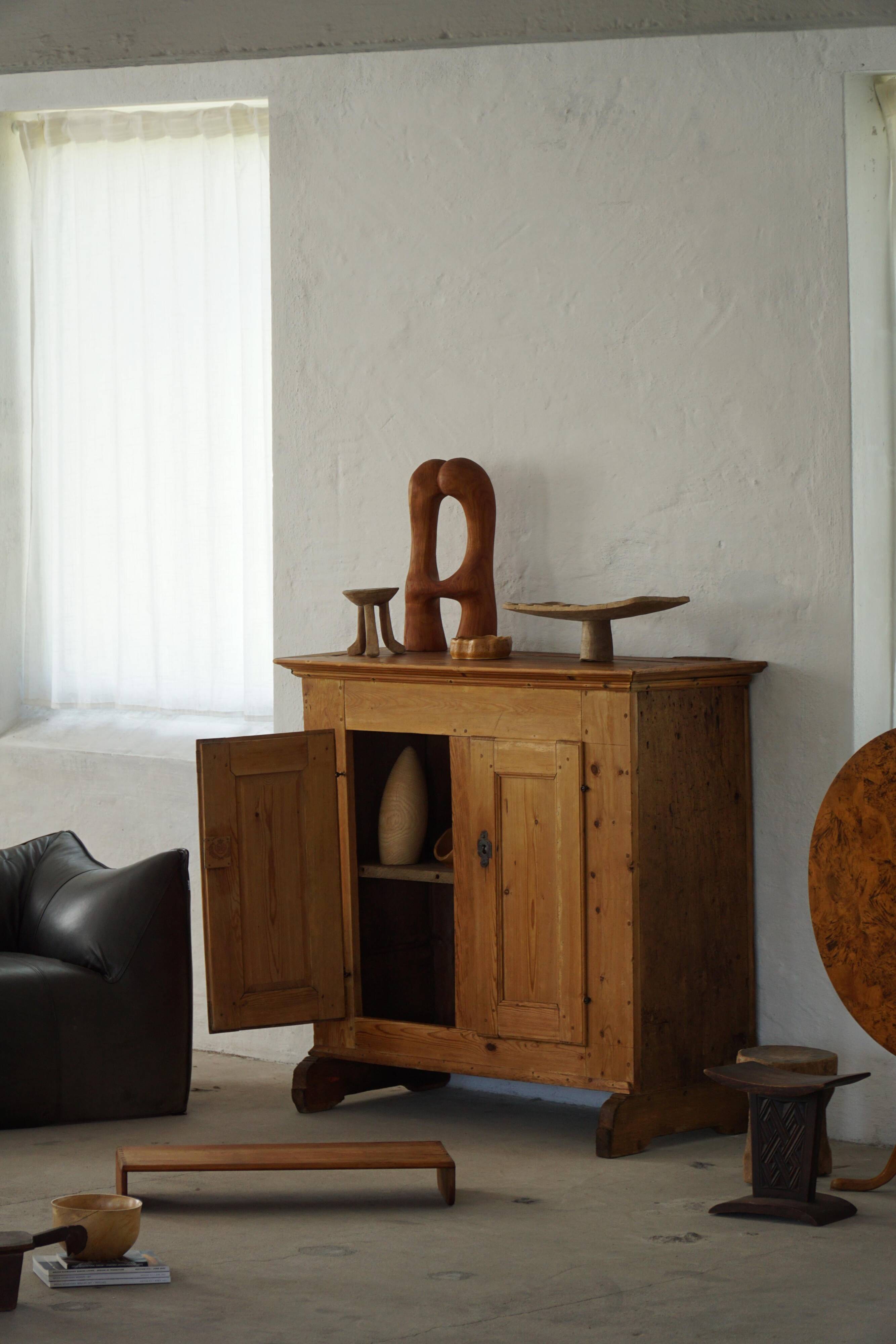 Antique Danish pine wardrobe with panelled doors, Wabi Sabi, late 18th century.