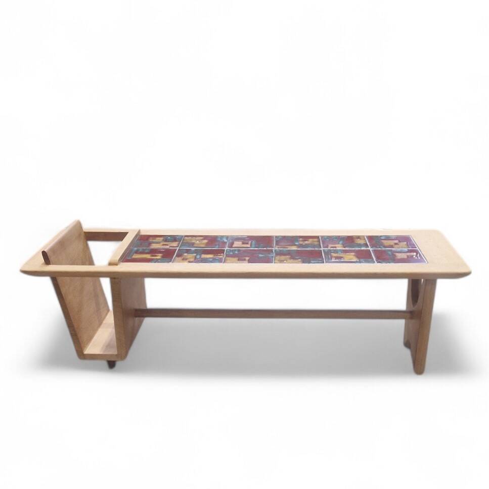 Thibault coffee table in light oak and ceramics, guillerme et chambron