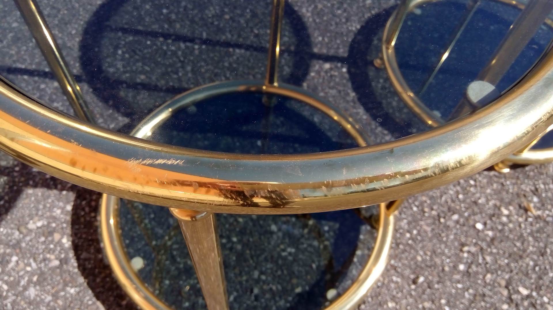 Pair of extra tables pieces of sofa gold metal 70s