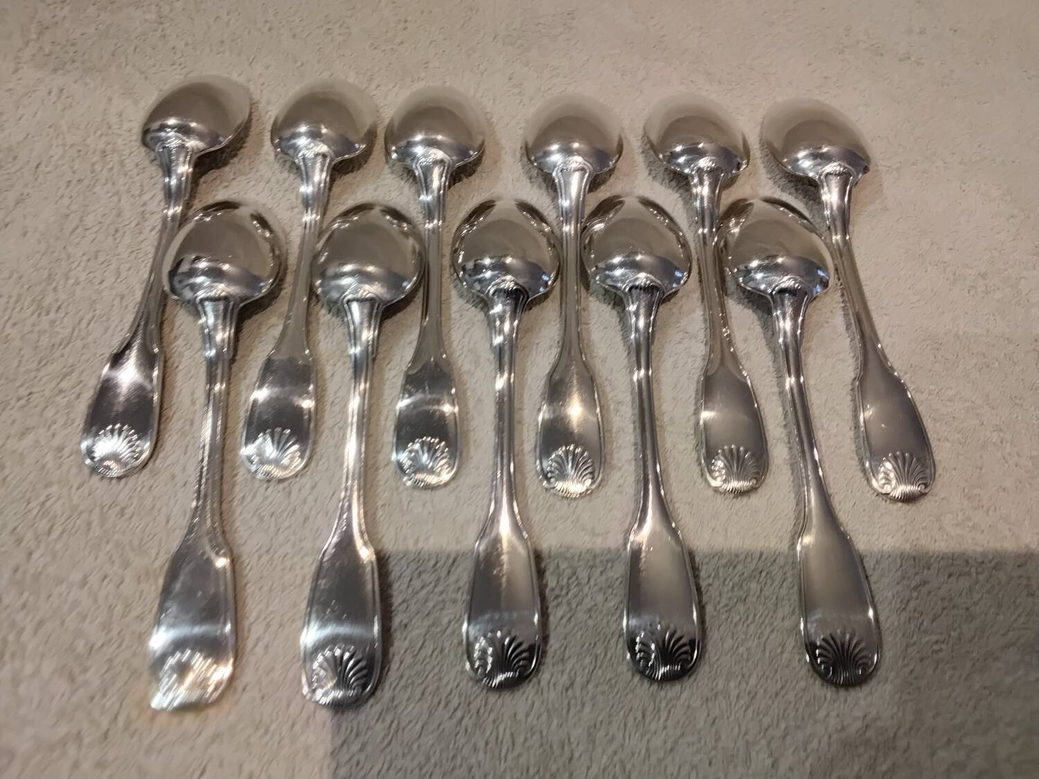 11 silver plated dessert spoons, Christofle Vendome, 17.1 cm