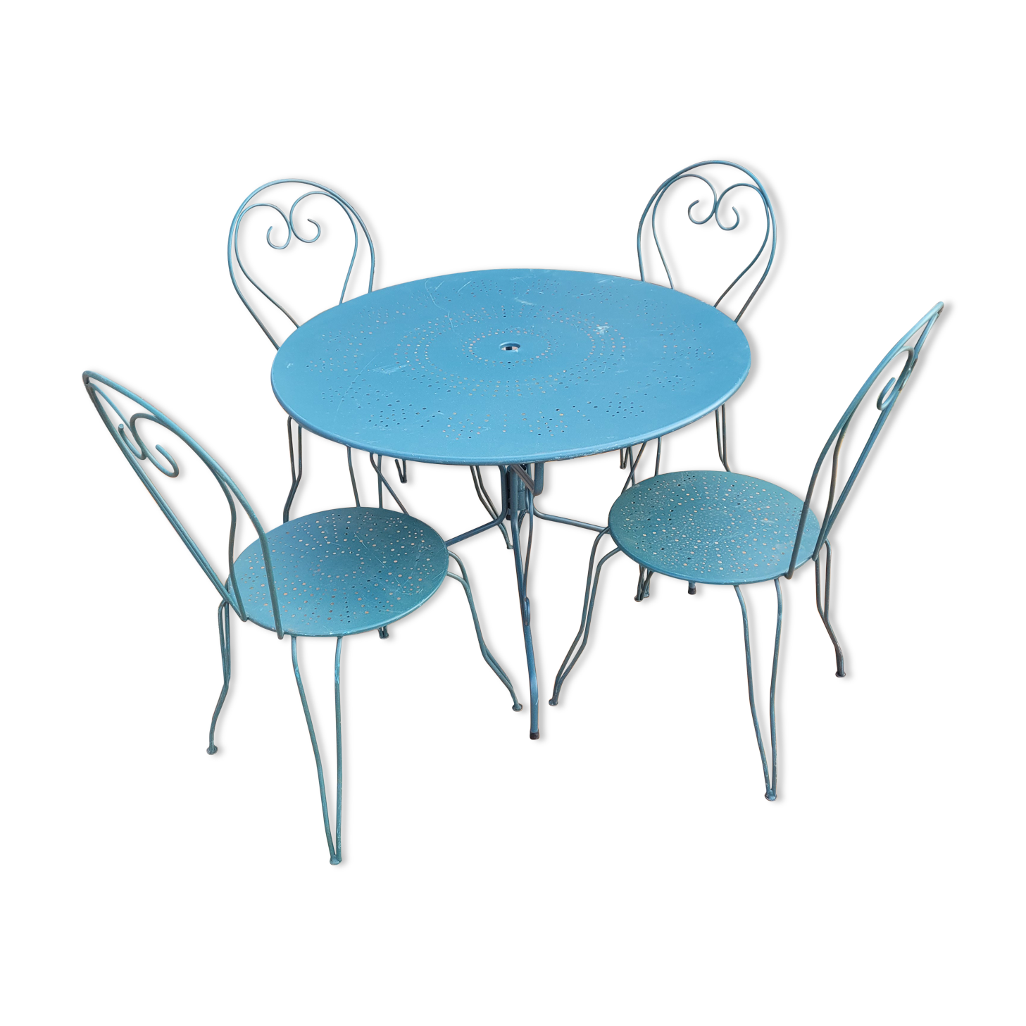 Salon de jardin en fer forgé, table & 4 chaises