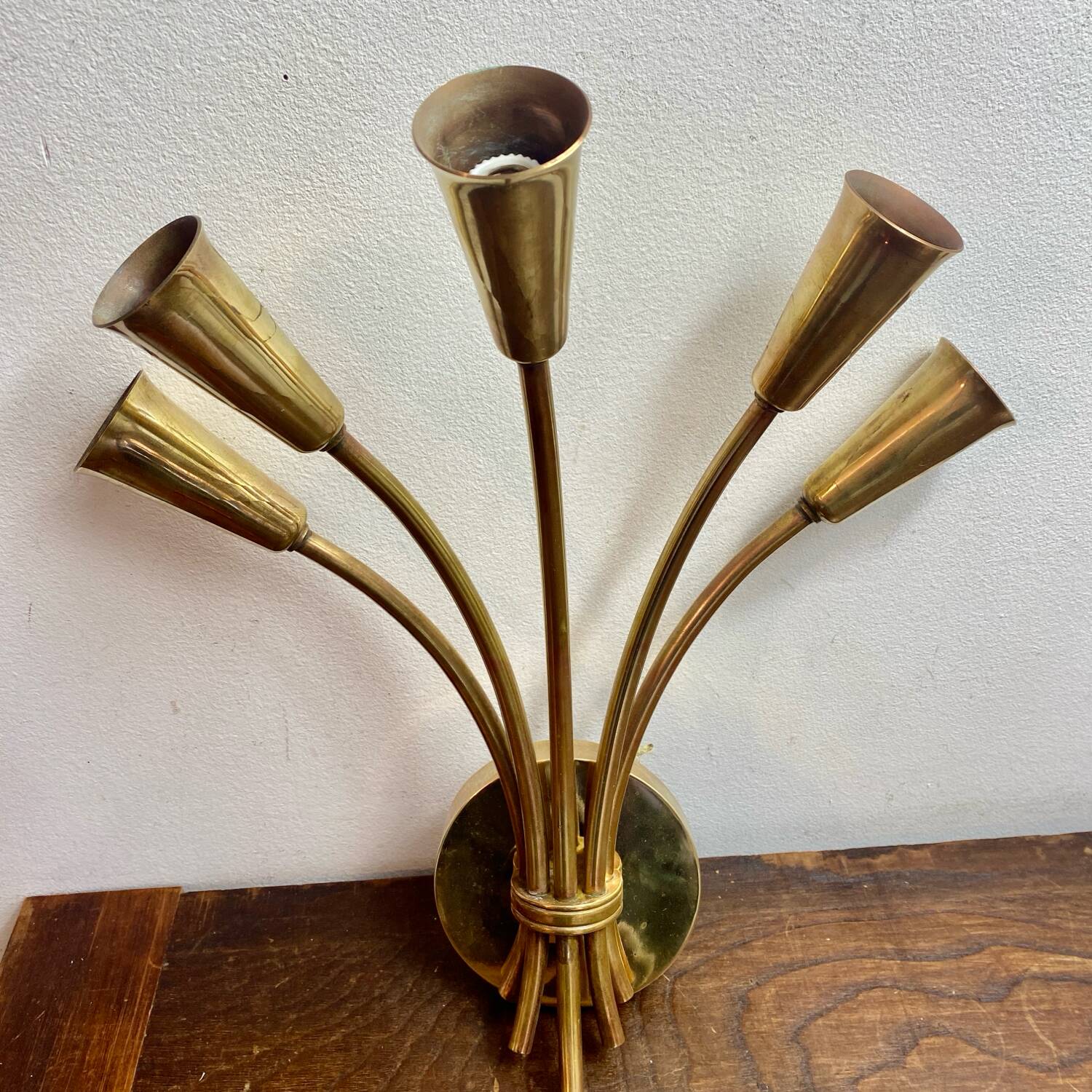 Five-branch wall sconce in brass, 1950s.