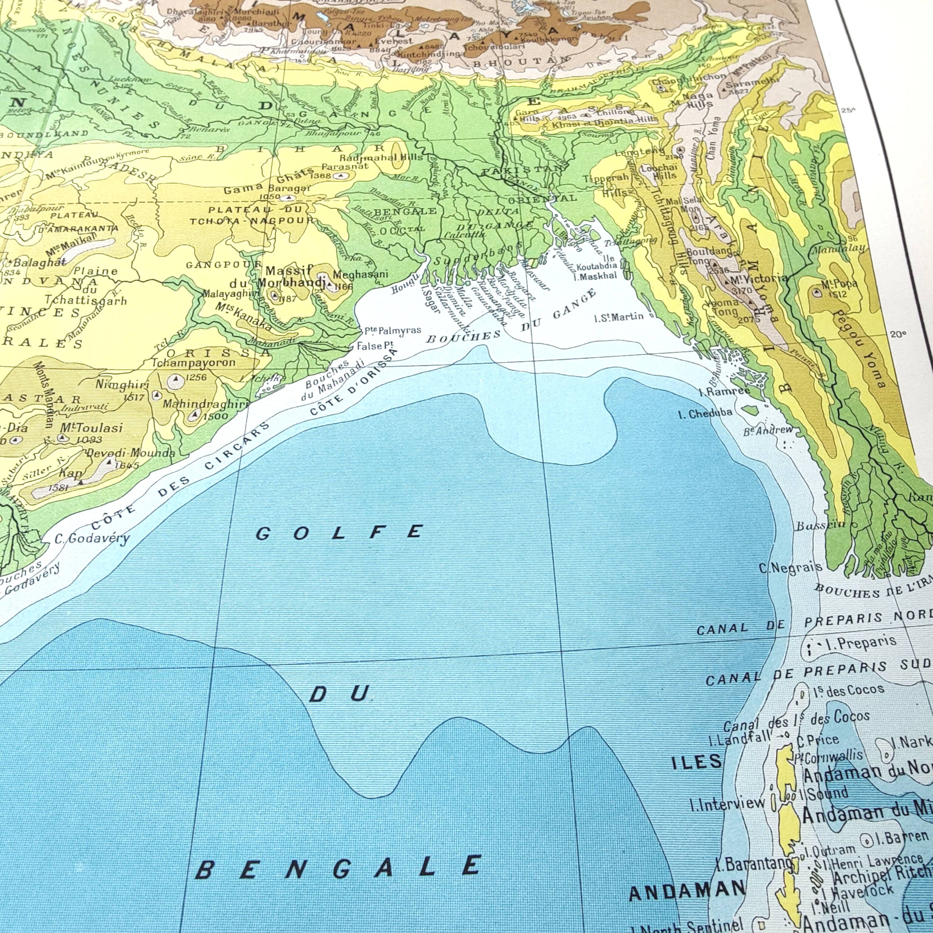 Vintage India map 43x43cm from 1950