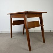 Compass leg desk, 1950s wood reconstitution style.