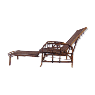 Chaise longue Bauhaus en bambou en rotin par Erich Dieckmann