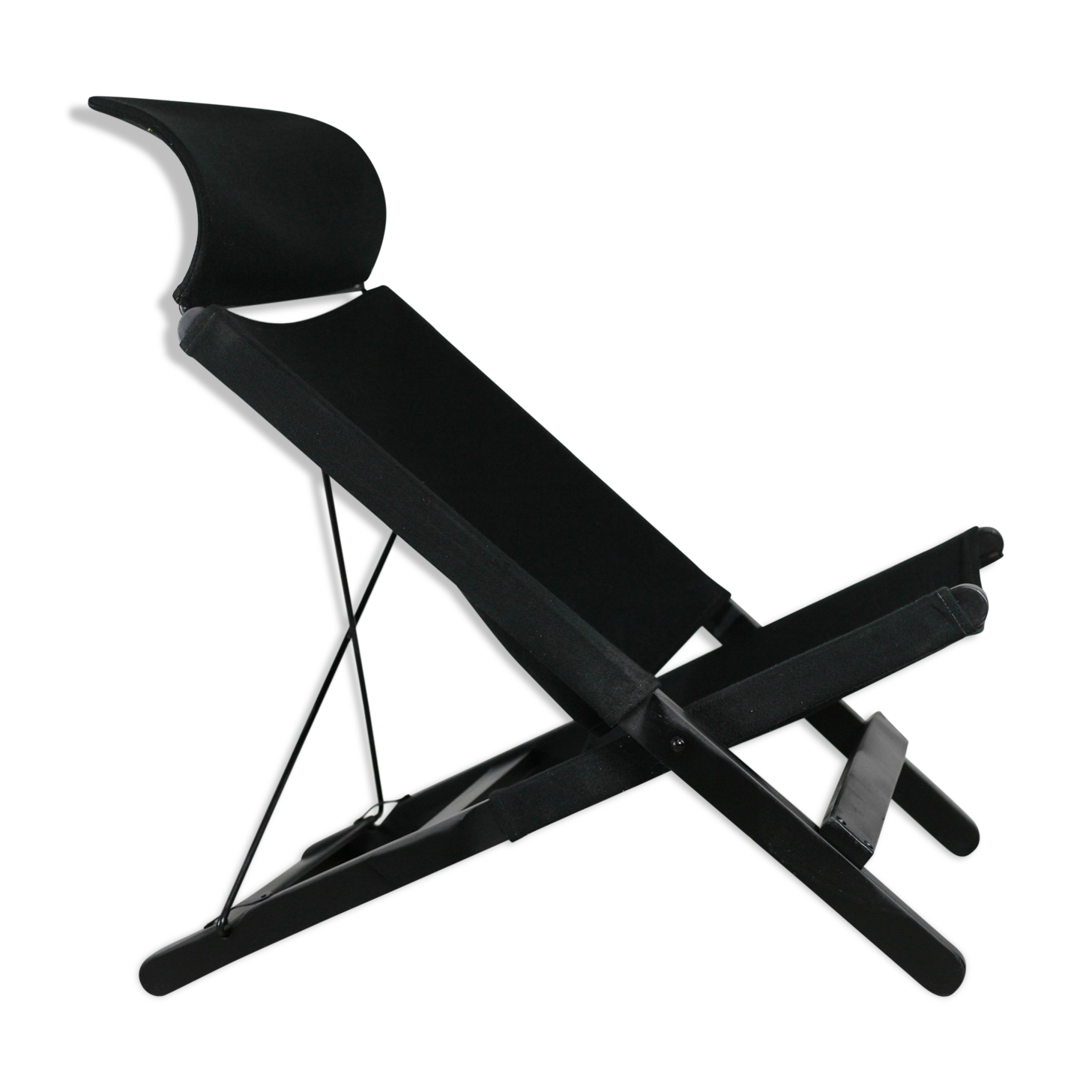 Armchair by Tord Bjorklund, black wood, steel and canvas. Ed. Ikéa, circa 1990.