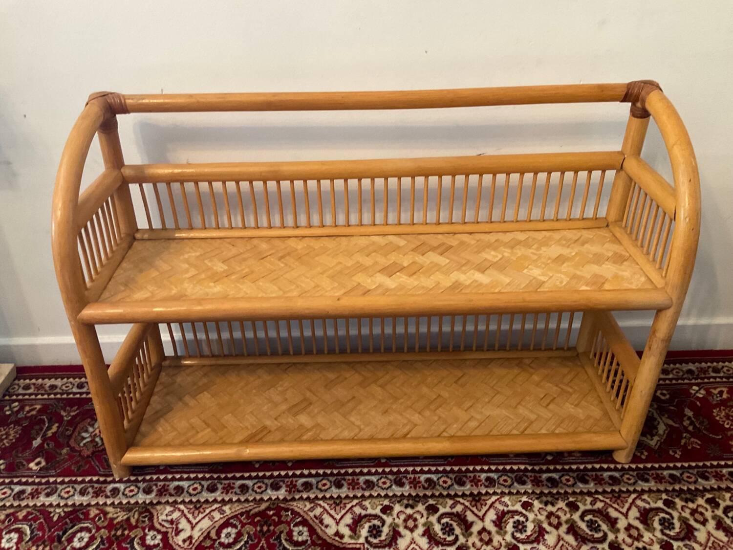 70s rattan shelf