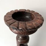 50s turned wooden pedestal ashtray, vintage rustic ashtray