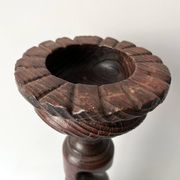 50s turned wooden pedestal ashtray, vintage rustic ashtray