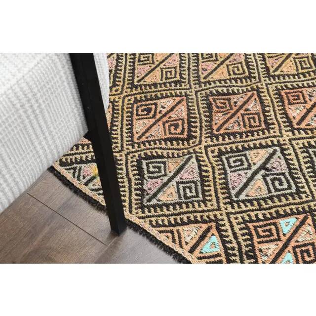 1970s vintage Turkish Oushak handmade wool cotton beige runner rug 185x212