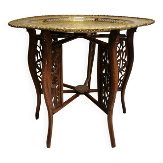 Ancienne Table à thé Pliante Indochine , Chine , Asie . plateau 70 cm