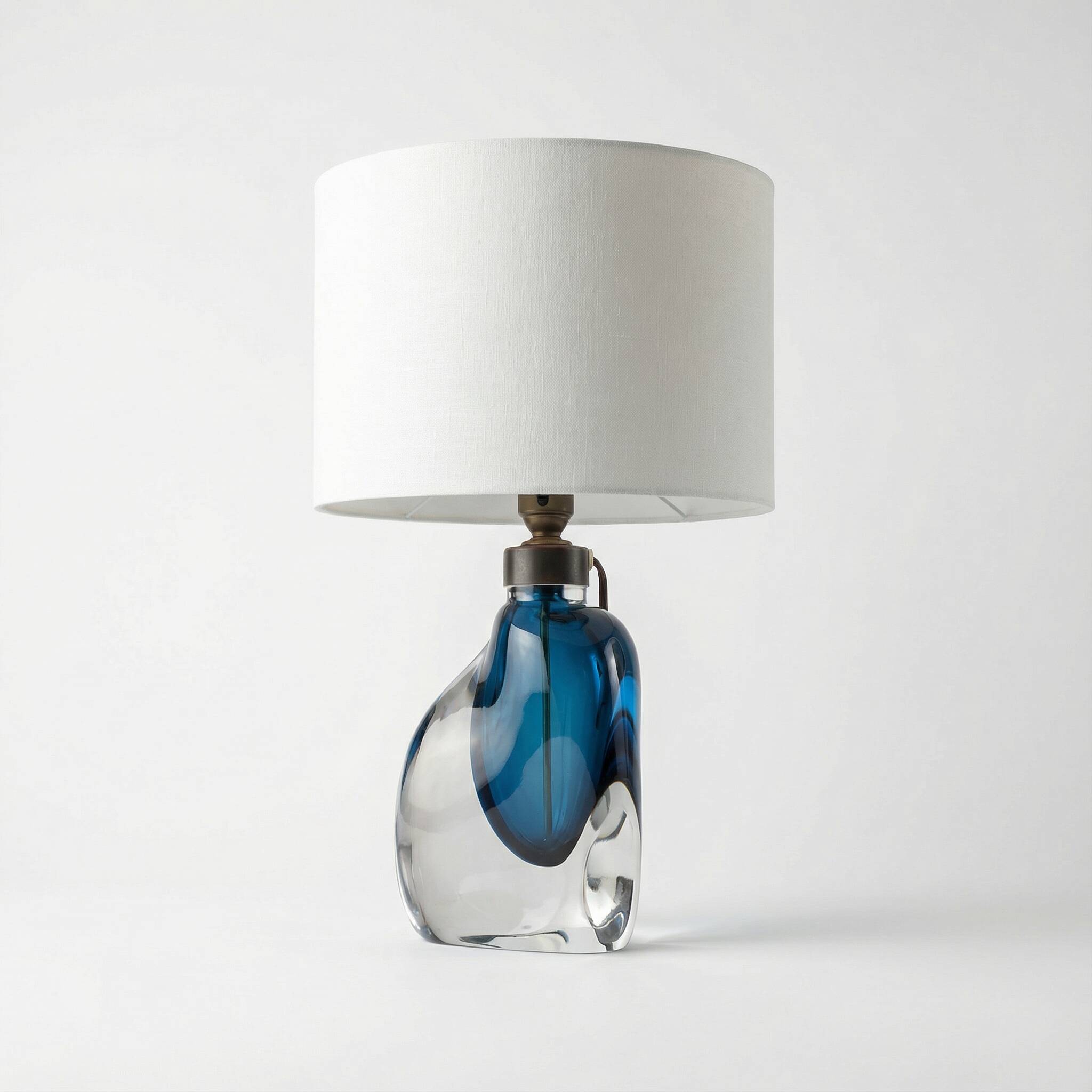 Orrefors Swedish Modern Blue Cased Glass Table Lamp Numbered 1950s
