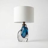 Orrefors Swedish Modern Blue Cased Glass Table Lamp Numbered 1950s