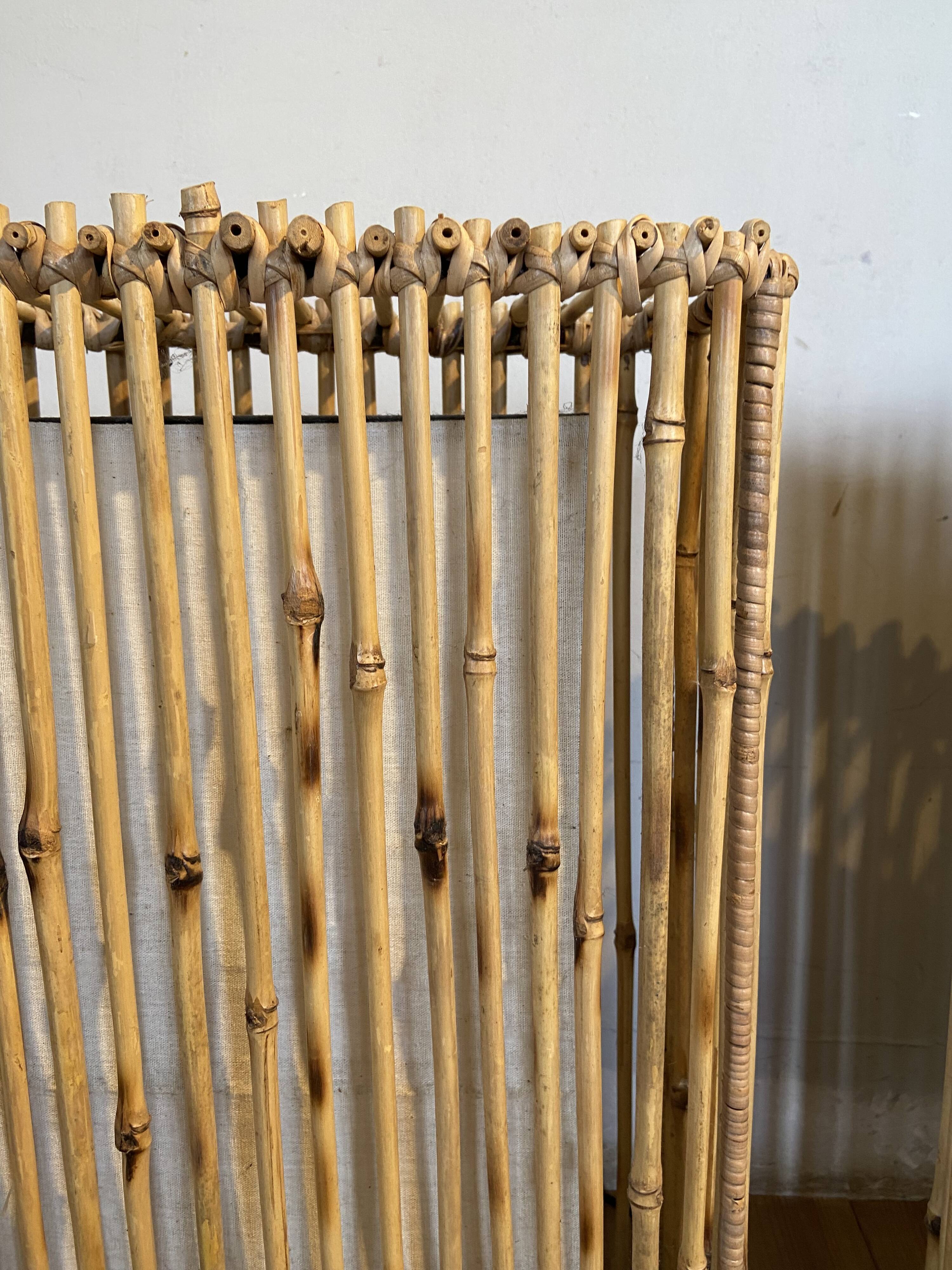 Pair of bamboo and canvas lamps year 70-80