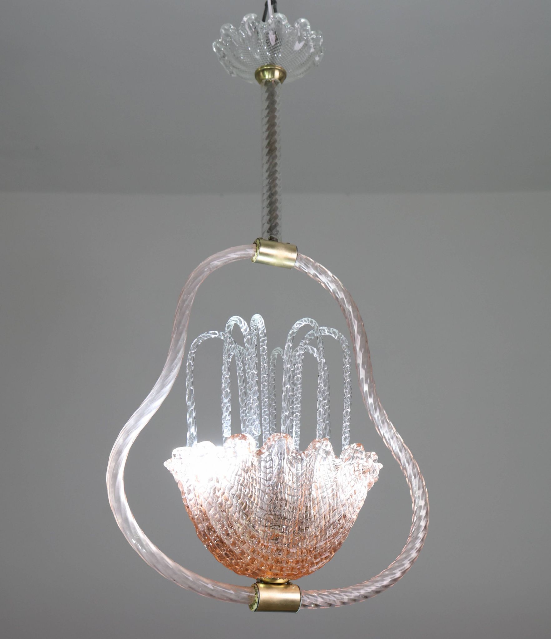 Charming Pink and Transparent Murano Glass Chandelier by Barovier e Toso, 1950s