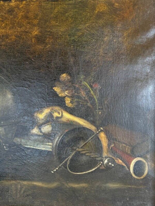Nature Morte Avec Casque Et Objets Anciens XIXe Siècle