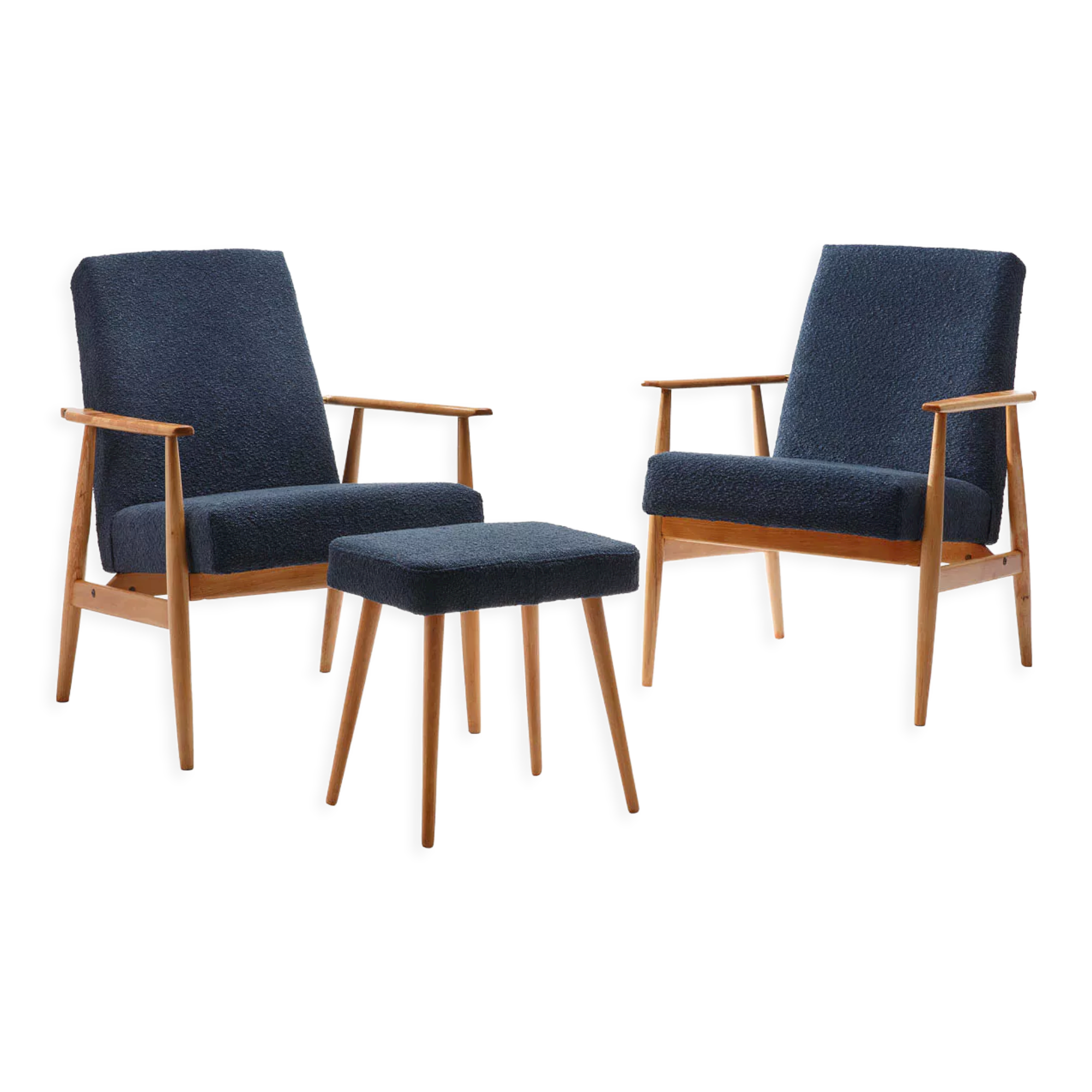 Pair of FOX armchairs with footrest