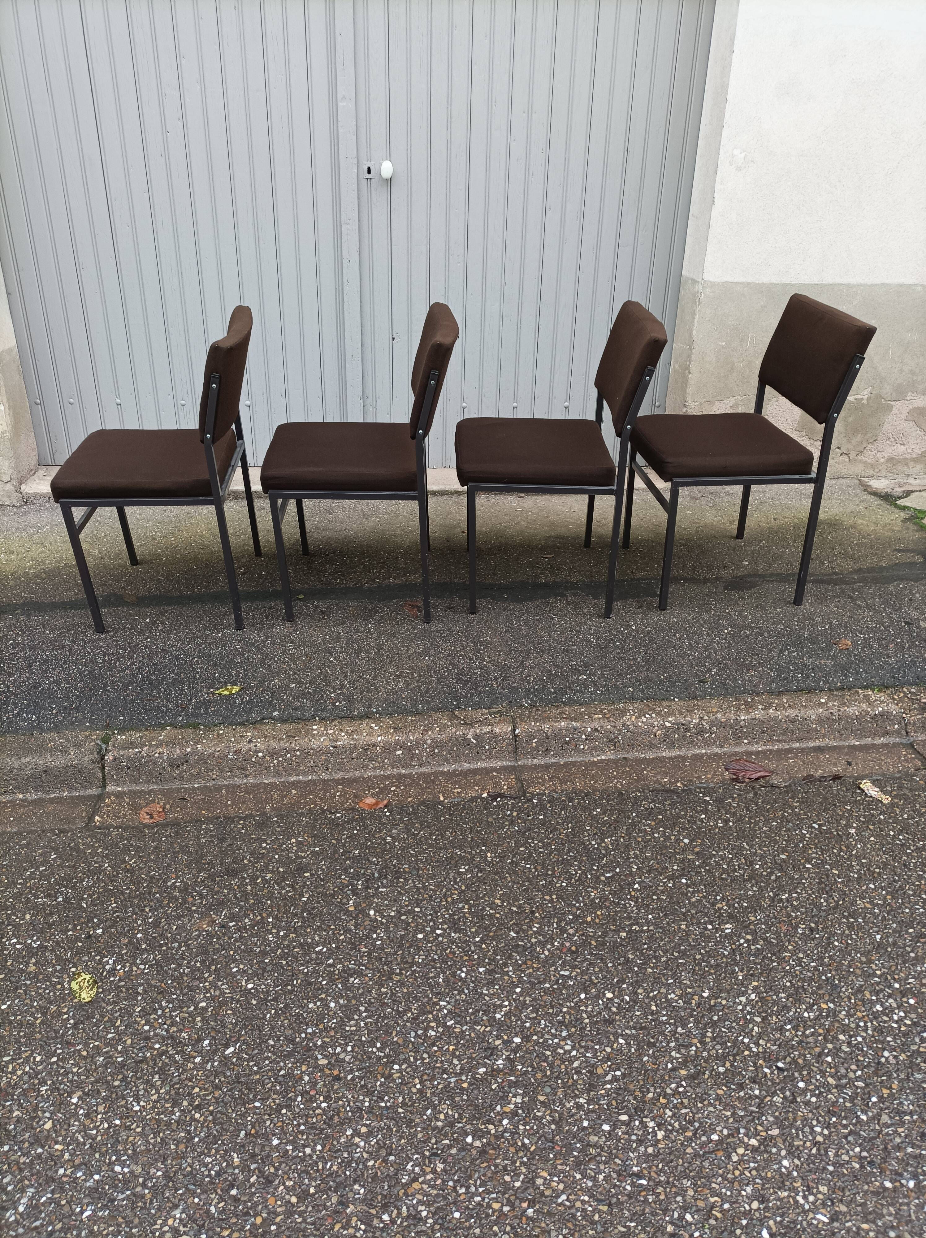 Set of 4 vintage chairs brown fabric