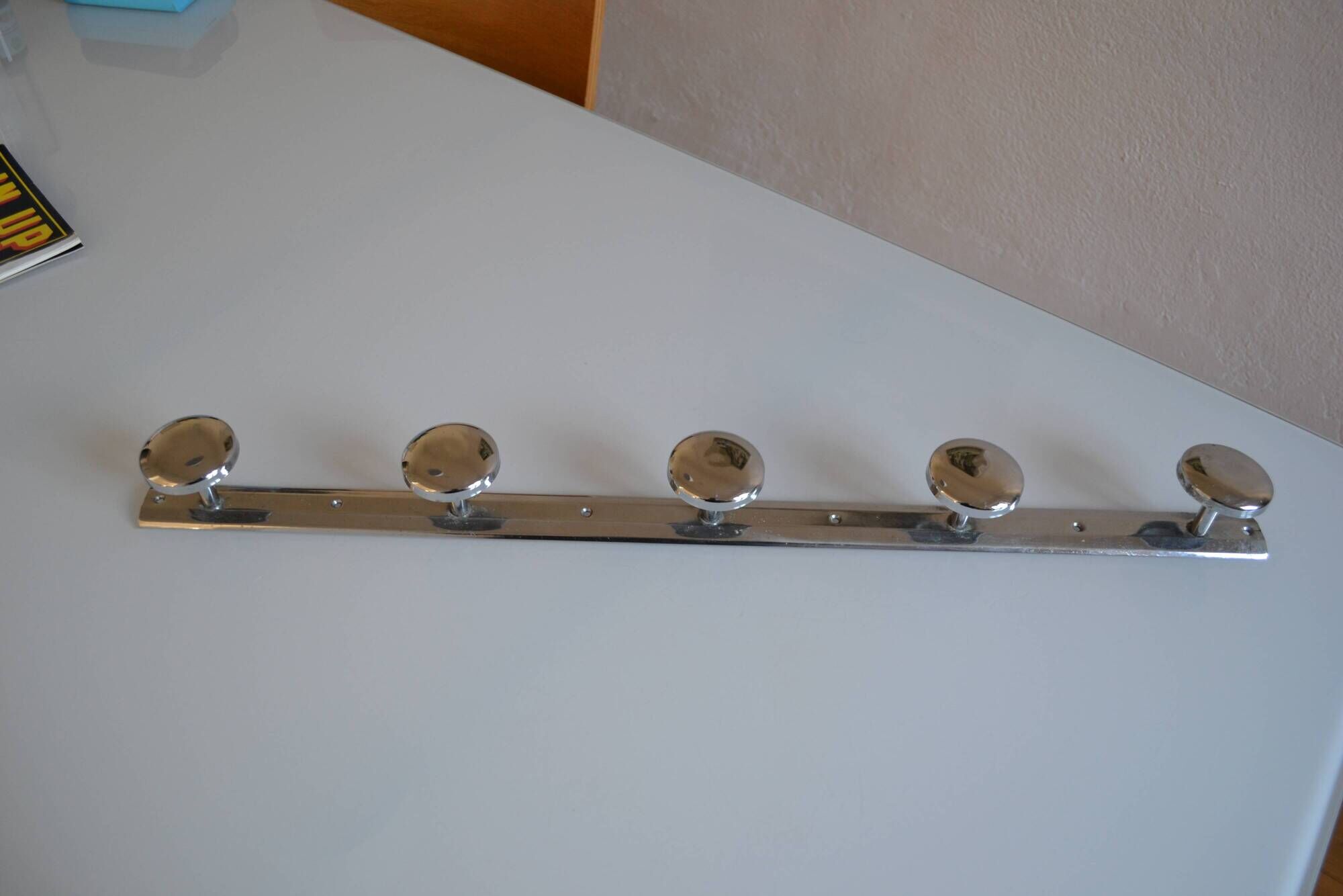 Vintage 80's chrome metal 5-hook wall coat rack